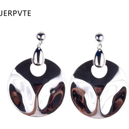 JERPVTE ZA Round Metal Dangle Drop Earrings Women Bohemian Maxi Pendientes 2018 Simple Statement Earrings Party Jewelry