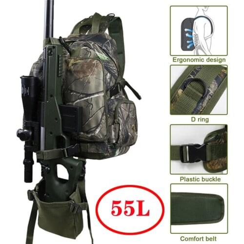 55L Top 600D Camouflage Tactical Rifle Backpack Hunting Gun Bag Camping Airsoft Paintball Military Molle Bag With Gun Holster