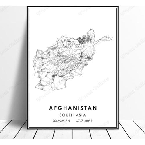 South Asia Map Modern Black White Afghanistan World City Maps Canvas Paintings Poster Print Wall Art Pictures Home Decor