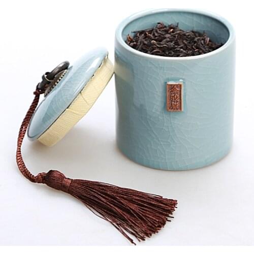 Chinese Style Ceramic Tea Caddy Kiln Portable Green Tea Sealed Cans Storage Tanks Travel Tea Leaf Box Kitchen Spice Jars