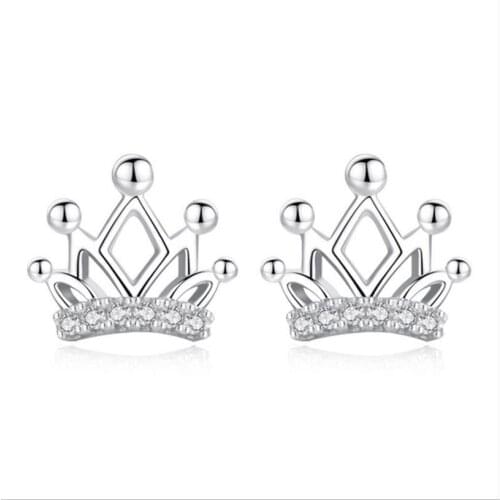 Classic Crystal Crown Women Stud Earrings Jewelry Charm Silver Plated Earrings For Girl Party Accessories Lady Hot
