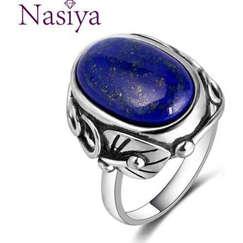 925 Sterling Silver Ring Natural Lapis Lazuli White Chalcedony Moonstone Gemstone Ring Large Stone 11x17MM Oval Gem