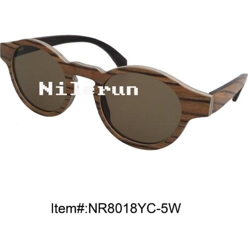 Round brown polarized UV400 metal wood sunglasses