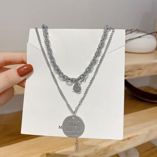 European And American Personality Cold Wind Metal Tag Necklace Multi-Layer Hip-Hop Punk Design Sense Clavicle Chain Item Jewelry