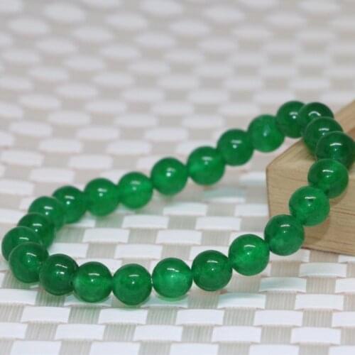 Fashion factory outlet 8mm round beads green Malaysia jades chalcedony stone strand bracelets fine fashion jewelry 7.5inch B2175