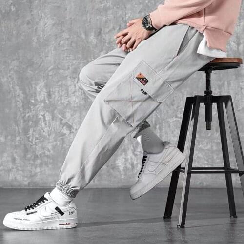 2021 Hip Hop Men Casual Pants Solid Color Streetwear Comfortable Pockets Track Male Fashion Ribbons Harem Trousers Size 4XL
