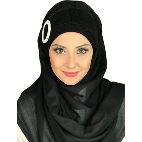 New Fashion 2021 Islamic Headscarf Turban Womens Hat Spring Summer Scarf Bonnet Black Color Spotted Buckle Belt Instant Shawl