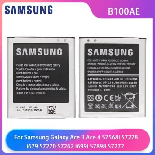 Original Samsung Galaxy Ace 3 4 Neo S7278 S7272 S7898 S7568i S7278 i679 i699i S7270 S7262 G313H G318H Phone Battery B100AE AKKU