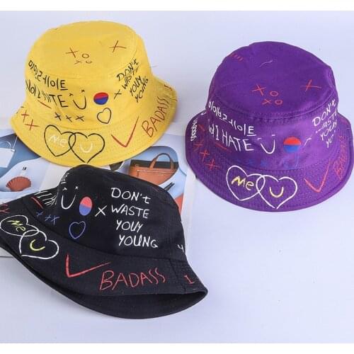 Panama Bucket Hat Men Women Summer Bucket Cap Print Yellow Hat Bob Hat Hip Hop Gorros Fishing Letter Fisherman Hat