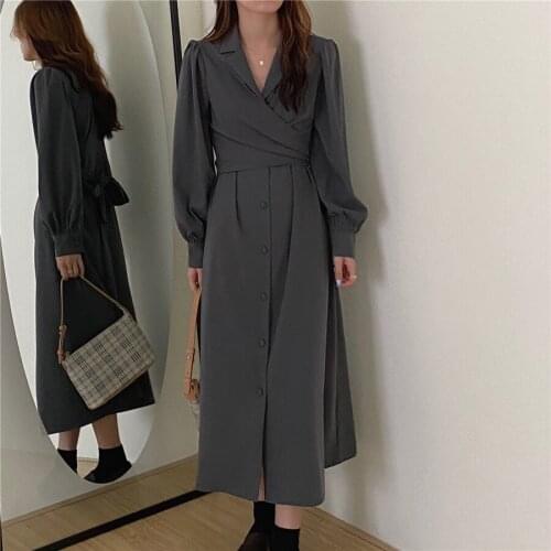 New Spring Dress Girls Boho Solid Female Vintage Dress Party Oversize Long Sleeve Women Dresses Robe Vestido
