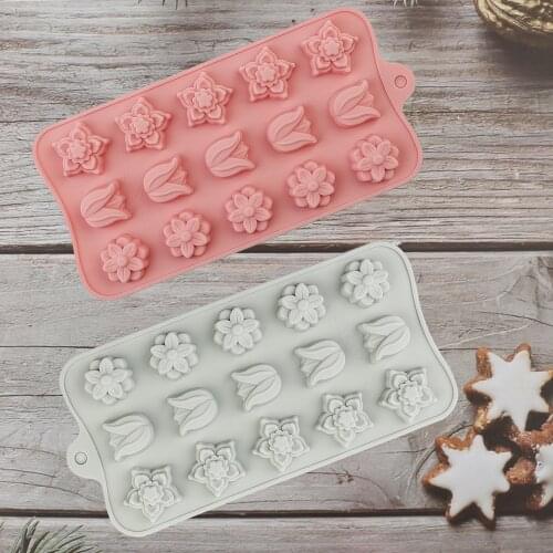Silicone Chocolate Molds 15Cavity Tulip flower Wedding Candy Baking Molds Cupcake Decorations Cake Mold Cute Mold 3 Color