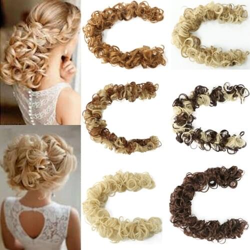 Curly Messy Hair Bun Chignon Elastic Hair Rope Rubber Band Hair Extensions for Womens Wedding Hair Piece