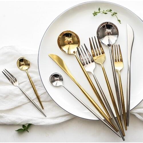 Cutlery Glod Silver Stainless Steel Cutlery Set Flatware Fork Spoon Knife Set Dessert Fork Spoon Dinner Serving Spoon Dinnerware