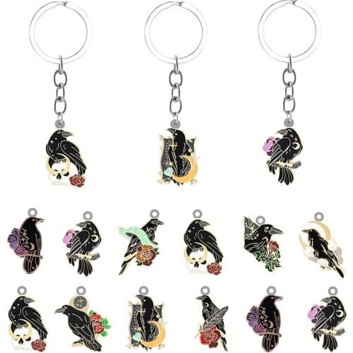 TAFREE Crow Pattern Cartoon Creative Design Personality Keychain Epoxy Resin Backpack School Bag Keychain Jewelry