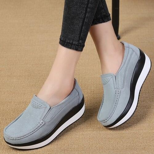 Women Flat Platform Loafers Ladies Elegant Suede Leather Moccasins Shoes Woman Slip On Moccasin Womens Blue Casual Shoes