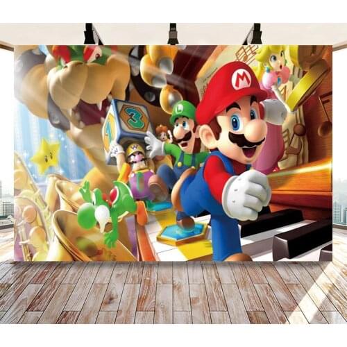Game Super Marios Bros Photography Backdrops Party Table Decor Kids Birthday Party Cartoon Photo Background Vinyl Photo Booth