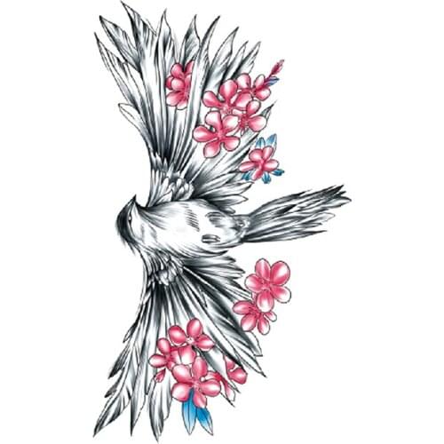 Waterproof Temporary Tattoo Sticker Black Swallow Red Flowers Design Fake Tattoos Flash Tatoos Arm Belly Body Art for Women Men