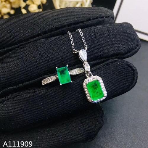 KJJEAXCMY boutique jewelry 925 sterling silver inlaid Natural Emerald pendant ring female suit support detection luxurious