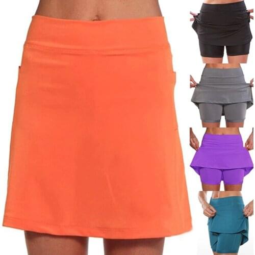Womens Solid Color Running Skirt with Pockets Tennis Golf Sports Hot Workout Shorts Gym Skirt Plus Size S-5XL