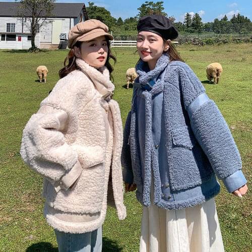 Wenfly Female Jacket Coat Winter Thick Warm New Lamb Fur Coat Korean Loose Fur Double Breasted Casual Harajuku Outerwear