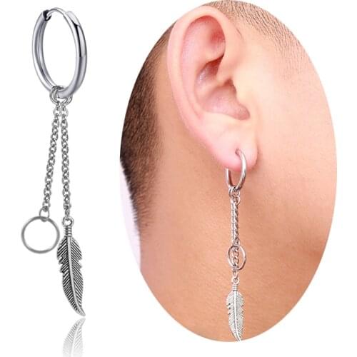 1PC Korean Earrings Fashion Jewelry Stainless Steel Long Tassel Earrings For Women Feather Earrings Men Clip in Ear pendientes