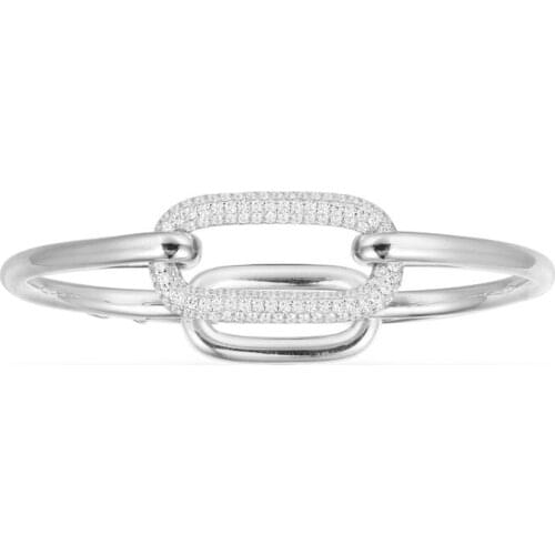 SLJELY Fashion Real 925 Sterling Silver White Chain Link Bangle Micro AAA Cubic Zirconia Bracelet Women Brand Fine Party Jewelry