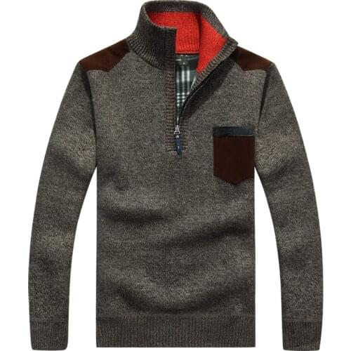 Winter sweater men Plus velvet thickening warm pullover fashion Slim half zipper turtleneck knitted sweater men