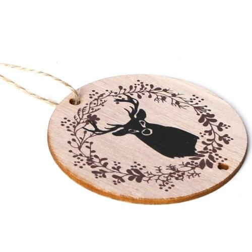1pc 8cm Wooden Round Deer Cutouts Christmas Wood Ornaments Unfinished Wood Ornaments Christmas Natural Wood Blanks with Ropes