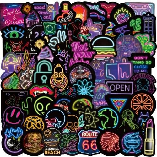 10/50/100PCS Cool Cartoon Neon lights Stickers Funny VSCO Girls Waterproof Skateboard Laptop Luggage Graffiti Sticker Kid Toy