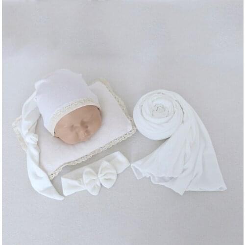12 Color Newborn Cotton High Elastic Cloth + Pillow + Hair Band + Hat Four-Piece Lace Set Shooting Props