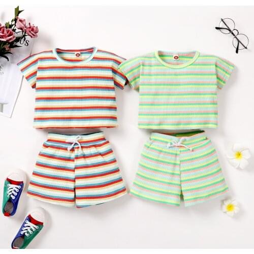 Toddler Baby Girl’s Casual 2pcs Outfits Children Short Sleeve T-shirt and Shorts Pants Set Stripe Suits Infant Summer Clothes