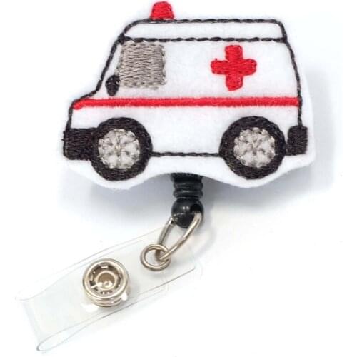 20pcs/lot 5styles Cheap Felt handmade knitting cute design ambulance medical nurse Retractable id badge holder reel