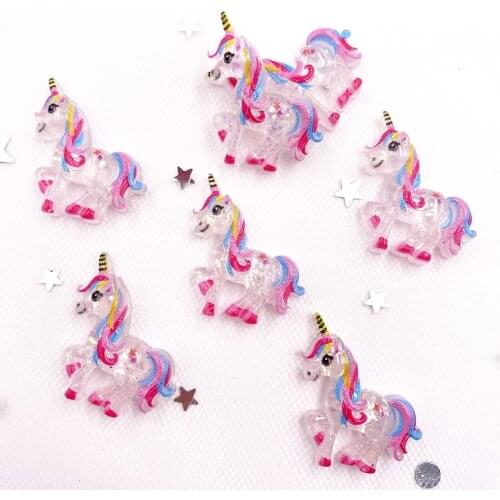 30PCS Glitter Colorful Resin Clear Unicorn Flatback Cabochon Scrapbook House Decoration DIY Accessory Decor Figurine OG837