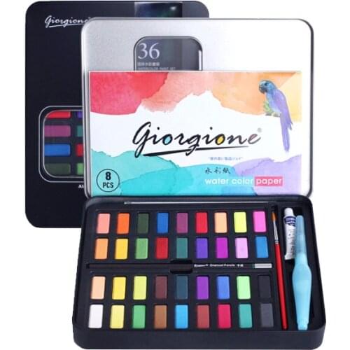 36-Colors Professional Glitter Watercolor Paint Set Watercolour Pigment Painting Supplies Metallic Solid Water Colors Palette