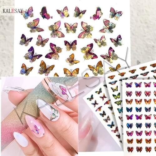 3D Nail Art Stickers Colorful Laser Butterfly Design Nail Stickers Self Adhesive Decoration Manicure Decal for Nails Beautiful