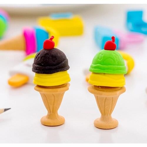 4pc Ice Cream Cone Shape Eraser Student Creative Novelty Kids Rubber Stationery Pencil Eraser Promotion Office School Supplies