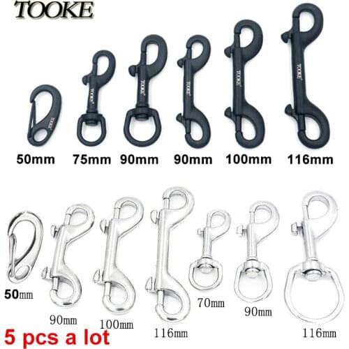 5pcs/lot Scuba Diving Stainless Steel Quick Carabiner Swivel Eye Bolt 90mm Black Double Ended Snap Bolt Hook Clip for BCD Safe