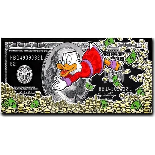 Modern Donald Duck and Dollars Graffiti Art Paintings on the Wall Posters and Prints Money Abstract Pictures Home Decor Cuadros