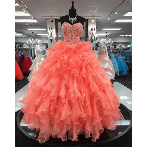 Bealegantom Organza Quinceanera Dresses 2021 Ball Gown Beaded Lace Up Sweet 16 Dress Debutante Vestidos De 15 Anos QA1603