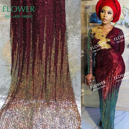 Burgundy Sequins Net Lace Fabric Elastic Mesh Laces For Indian African Women Wedding Bride Dresses Prom Net Sequins Material