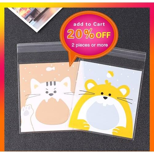 100pcs Cute Cartoon Gift Bags DIY Candy Biscuit Cookie Packing Bags Self Adhesive Plastic Cellophane Food Bag Kitchen Organizer