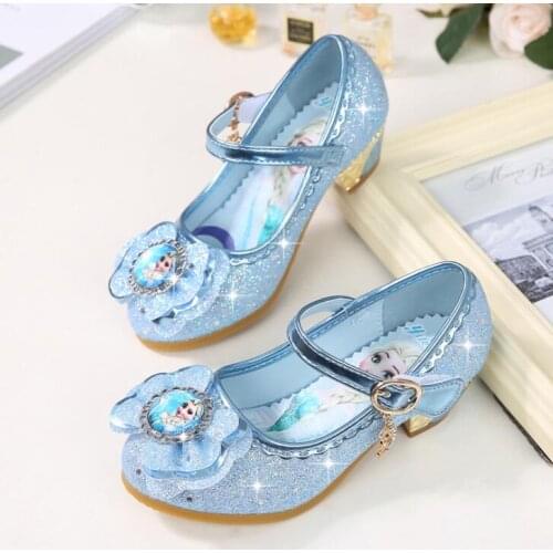 Children Leather Elsa Sandals Child High Heels Girls Princess Summer Elsa Shoes Chaussure Enfants Sandals Party Shoes Size 24-36