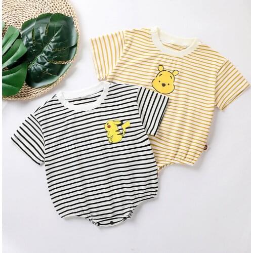 Baby Romper Bear Print Striped Rompers Palysuit Cotton Short Sleeve Onesies Jumpsuits for Babies Boy Girl Summer Casual Clothes