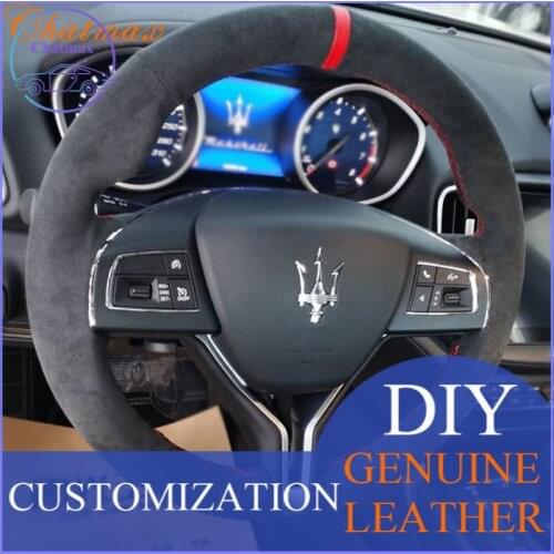 For Maserati Quattroporte 2013-2016 2017 2018 2019 2020 Customize Hand Sewing Car Steering Wheel Cover Black Leather