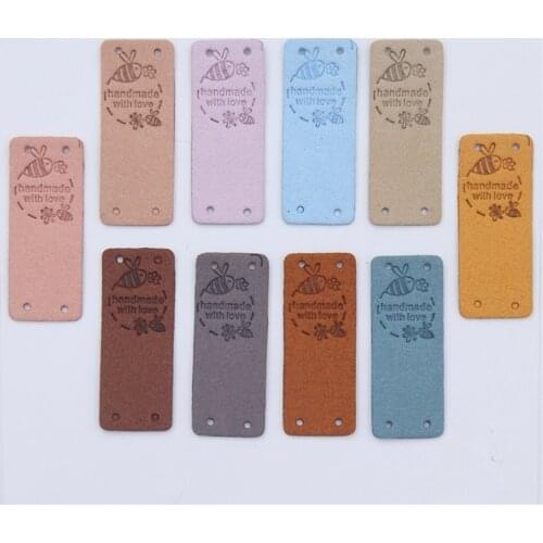 20Pcs Fiber Leather Tags For Handmade With Love Labels For Clothes Sew Label Hand Made Tag For Hats Knitted Garment Accessories