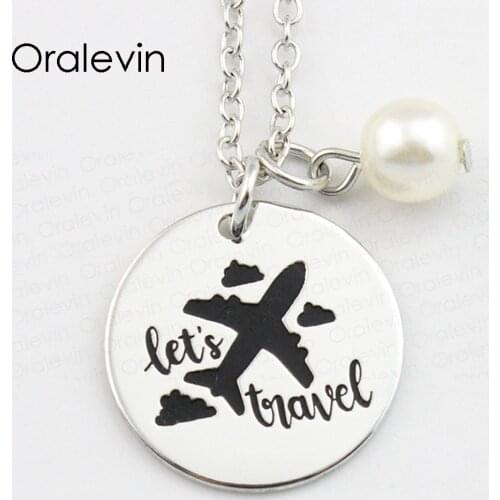 Hot Fashion LETS TRAVEL Inspirational Hand Stamped Engraved Charms Custom Pendant Necklace Gift Jewelry,10Pcs/Lot, #LN864