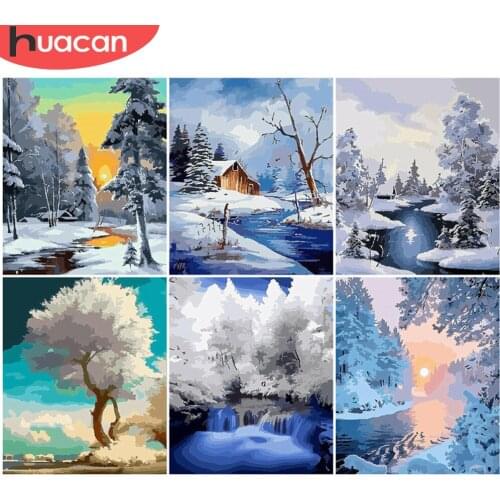 HUACAN DIY Pictures By Number Winter Kits Drawing On Canvas Painting By Numbers Forest Hand Painted Paintings Gift Home Decor