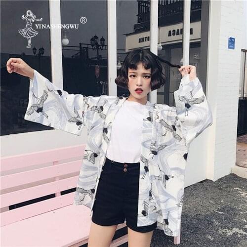 Harajuku Kimono Cardigan Cosplay Costumes Yukata Asia Summer Japanese Style Casual Printed Chiffon Kimono Femme Sunscreen Blouse