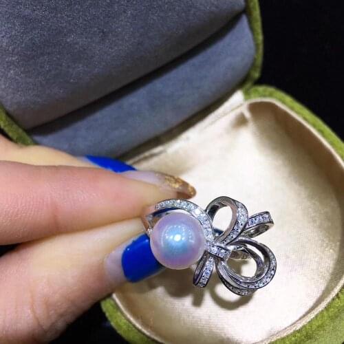 Hot Bow Knot 925 Sterling Silver Finger Ring Settings Adjustable Ring Findings Jewelry Parts Fittings Accessories for Pearls
