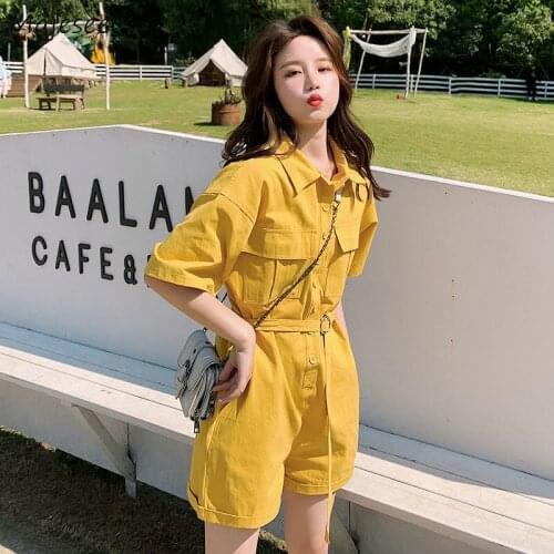 Rompers Women Lovely Lady Cargo Short Sleeve Korean Style Button Trendy All-match Summer Female Students Simple Loose Playsuits